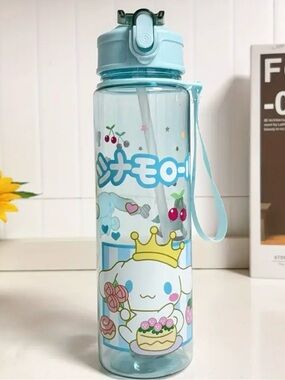 Cinnamoroll Flip Straw Water Bottle with Carry Strap – 30 oz